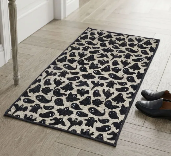 Black & Beige Ghost Printed Cotton Polyester Rug 27x42 Inches